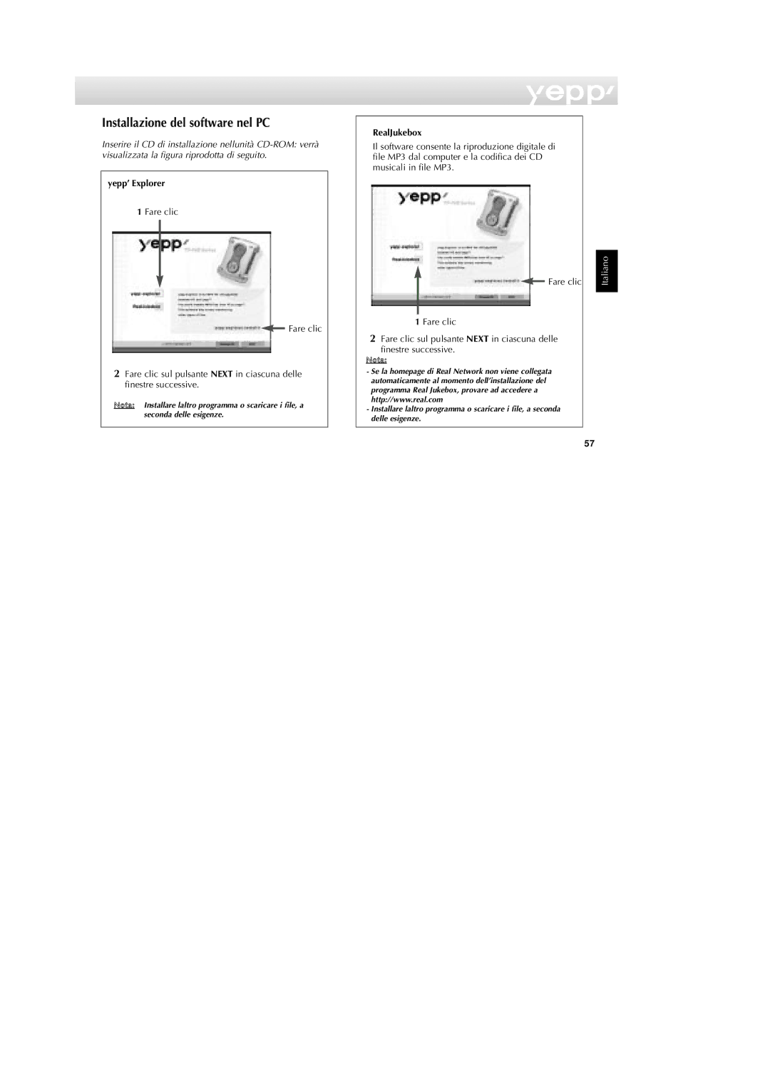 Samsung YP-NDU64SF/XET manual Installazione del software nel PC, Yepp’ Explorer 