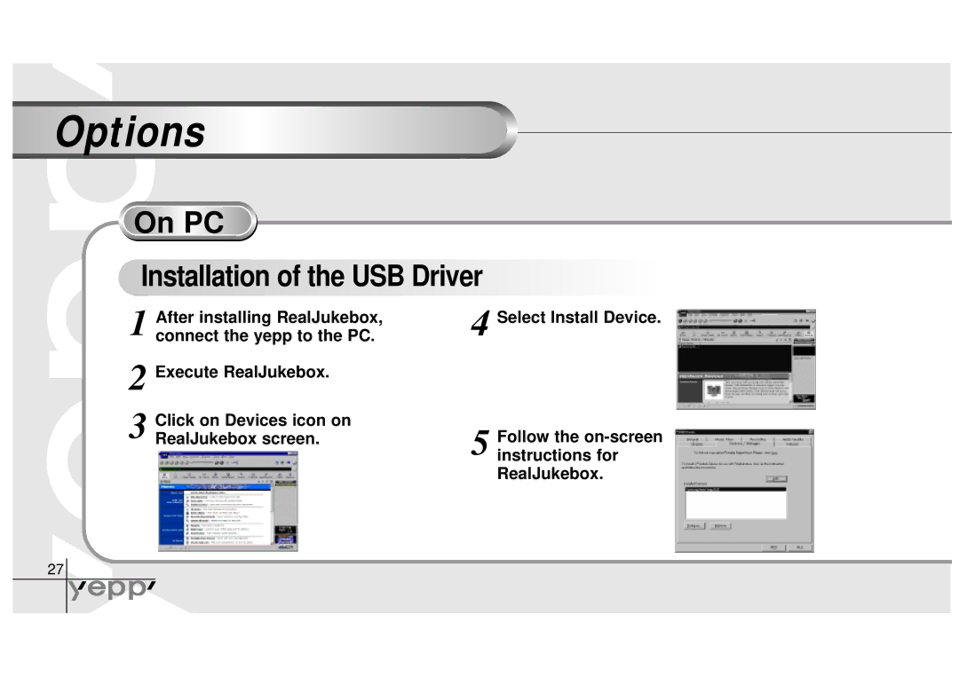 Samsung YP-NEU manual Options, On PC 