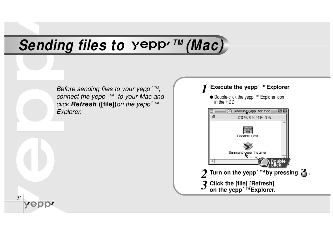 Samsung YP-NEU manual Sending files to TM Mac, Explorer 