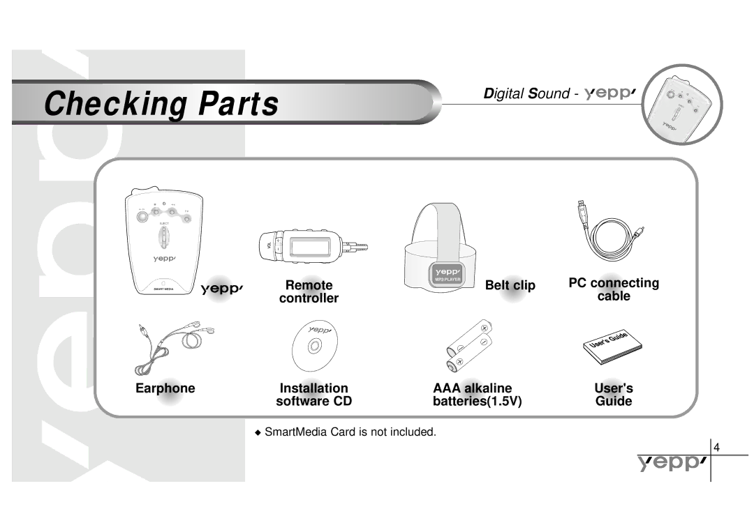 Samsung YP-NEU manual Checking Parts, Remote Belt clip PC connecting, Cable 