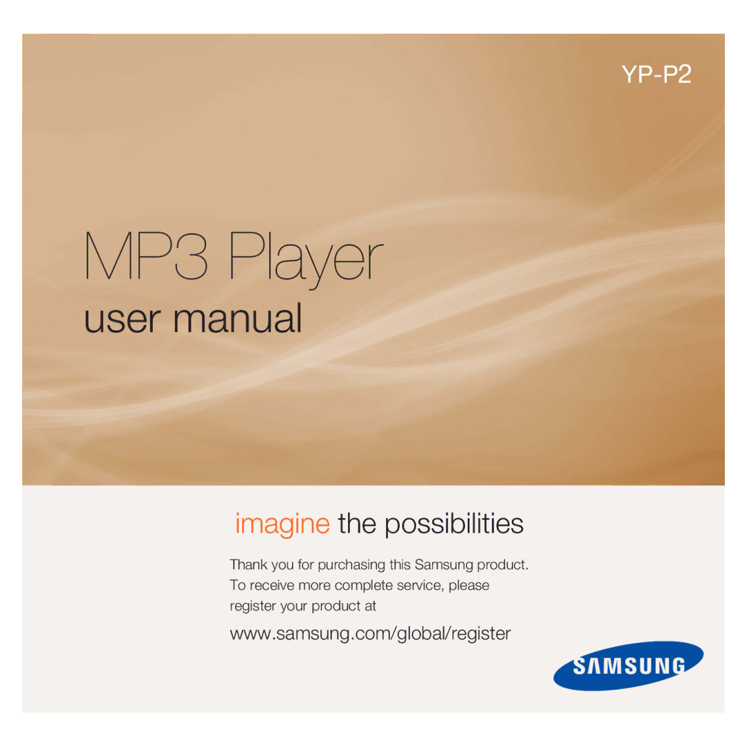 Samsung YP-P2 user manual MP3 Player, Imagine the possibilities 