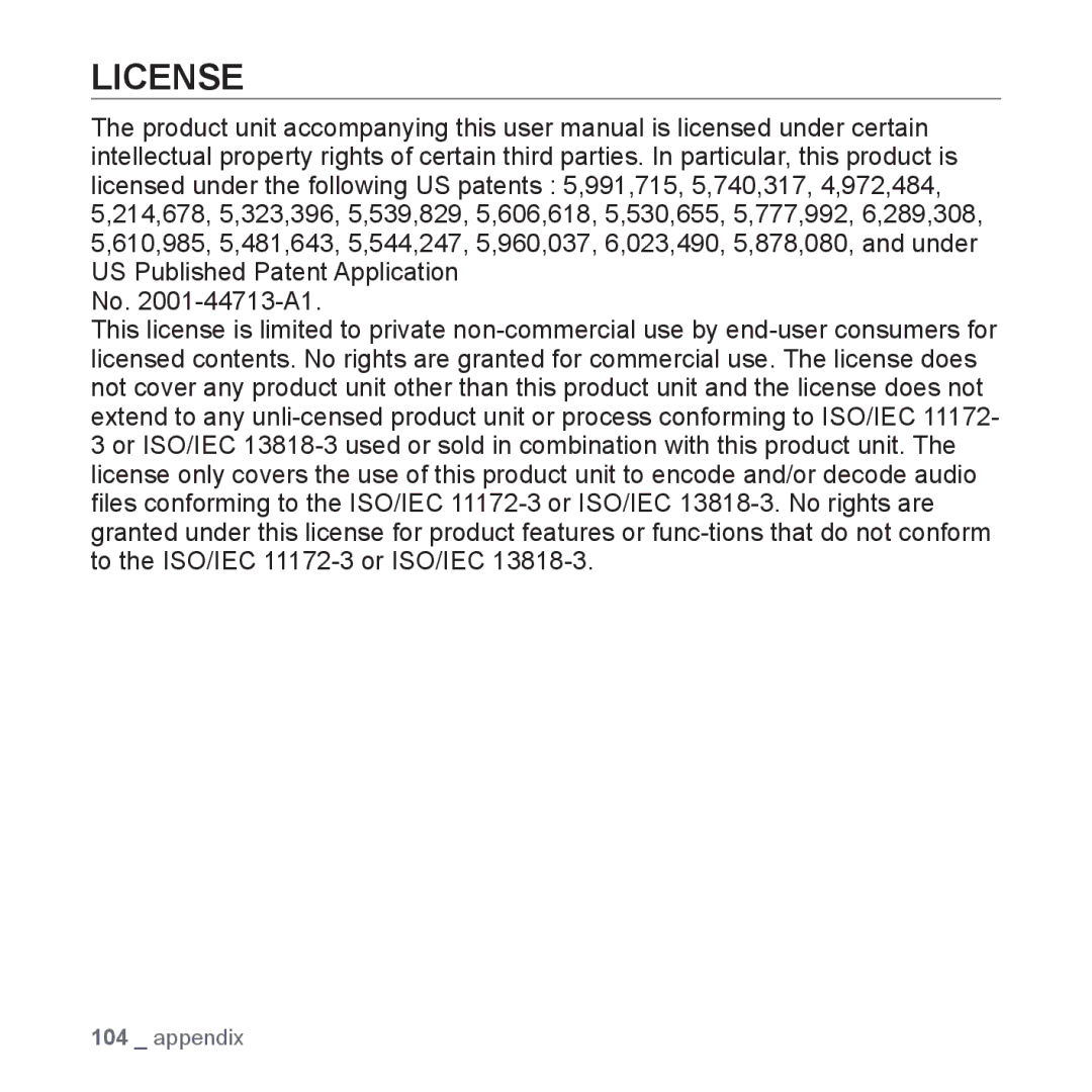 Samsung YP-P2 user manual License 