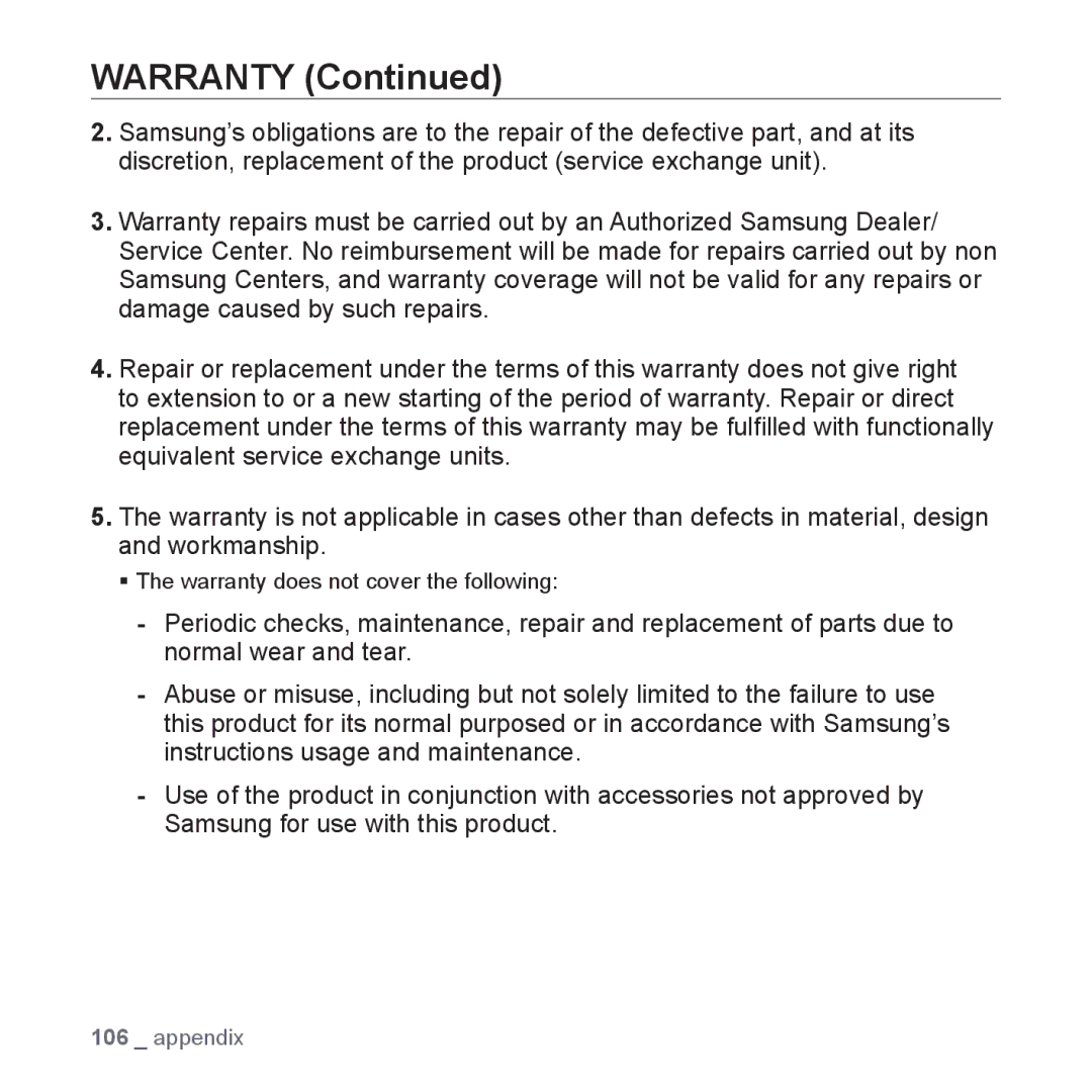 Samsung YP-P2 user manual Warranty 