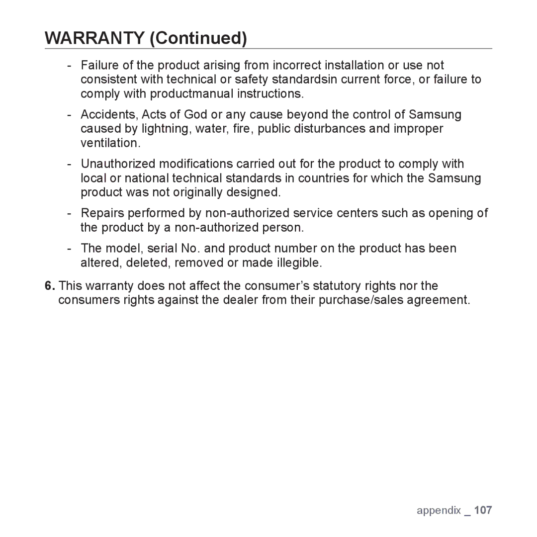 Samsung YP-P2 user manual Warranty 