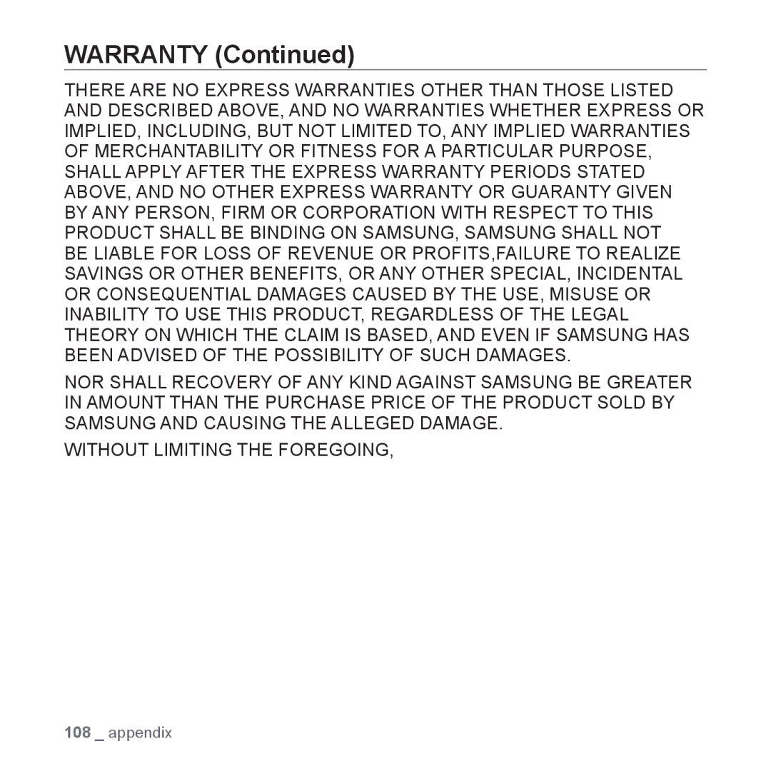 Samsung YP-P2 user manual Warranty 