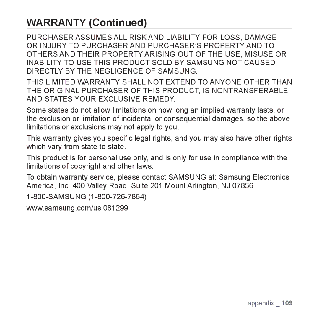 Samsung YP-P2 user manual Warranty 