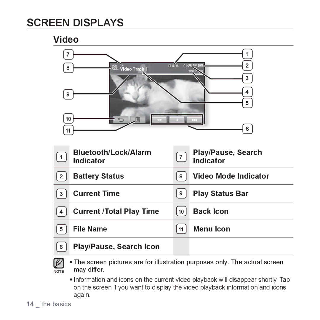 Samsung YP-P2 user manual Screen Displays, Video 