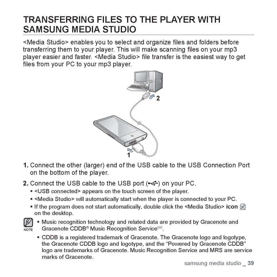 Samsung YP-P2 user manual Transferring Files to the Player with Samsung Media Studio 