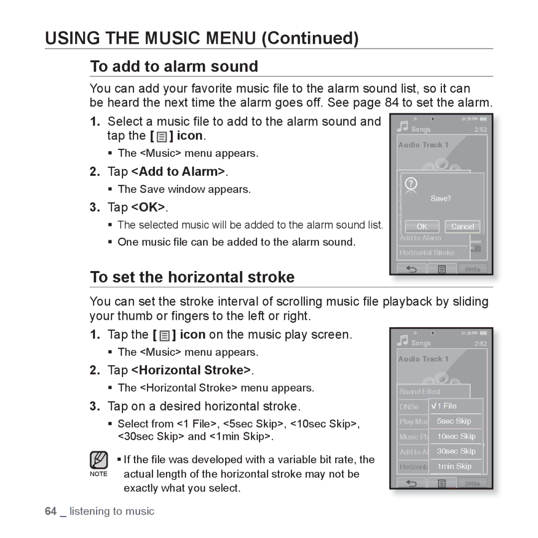 Samsung YP-P2 user manual To add to alarm sound, Tap Add to Alarm 