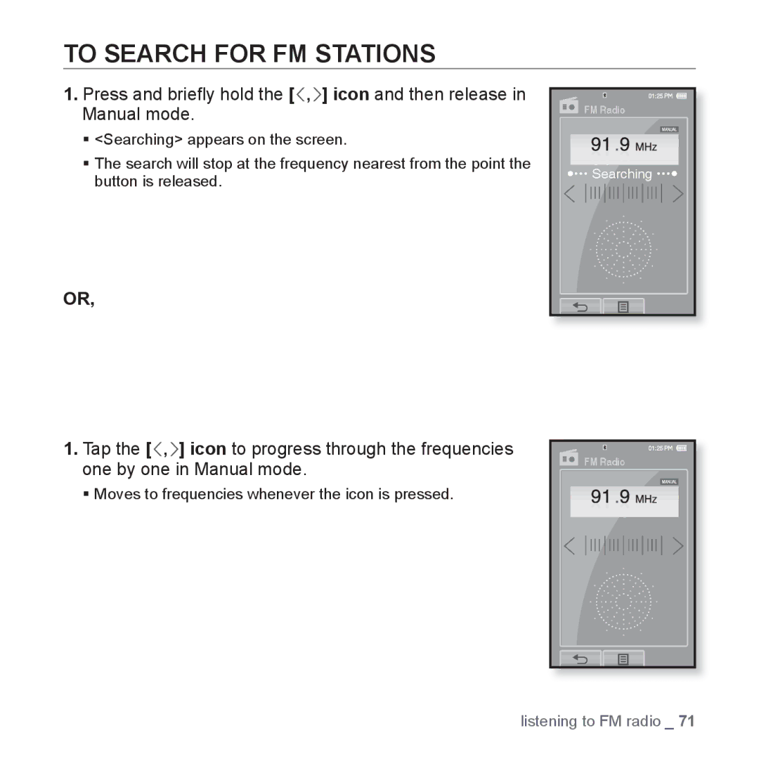 Samsung YP-P2 user manual To Search for FM Stations 