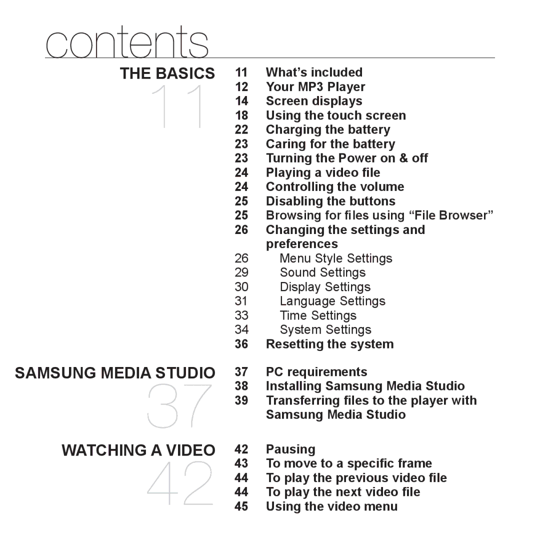 Samsung YP-P2 user manual Contents 