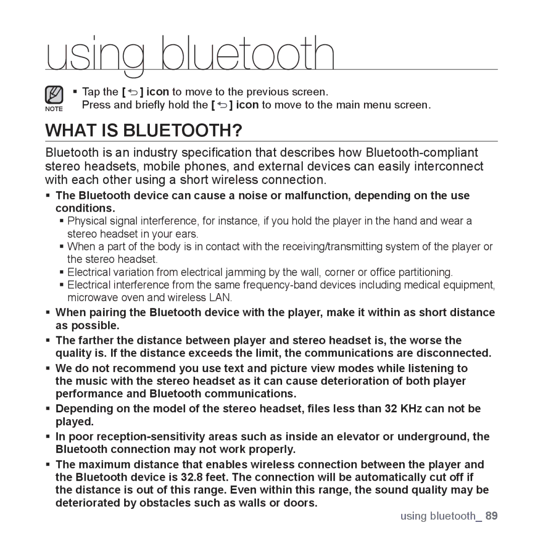 Samsung YP-P2 user manual Using bluetooth, What is BLUETOOTH? 