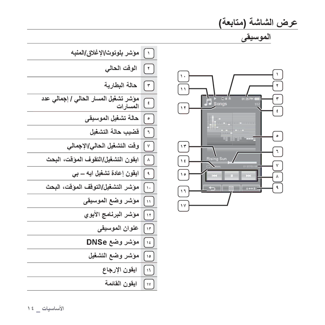 Samsung YP-P2CR/HAC, YP-P2AB/MEA, YP-P2AB/AAW, YP-P2AW/MEA, YP-P2AW/SUN, YP-P2EB/MEA, YP-P2QW/AAW ﺔﻌﺑﺎﺘﻣ ﺔﺷﺎﺸﻟﺍ ﺽﺮﻋ, ﻰﻘﻴﺳﻮﻤﻟﺍ 