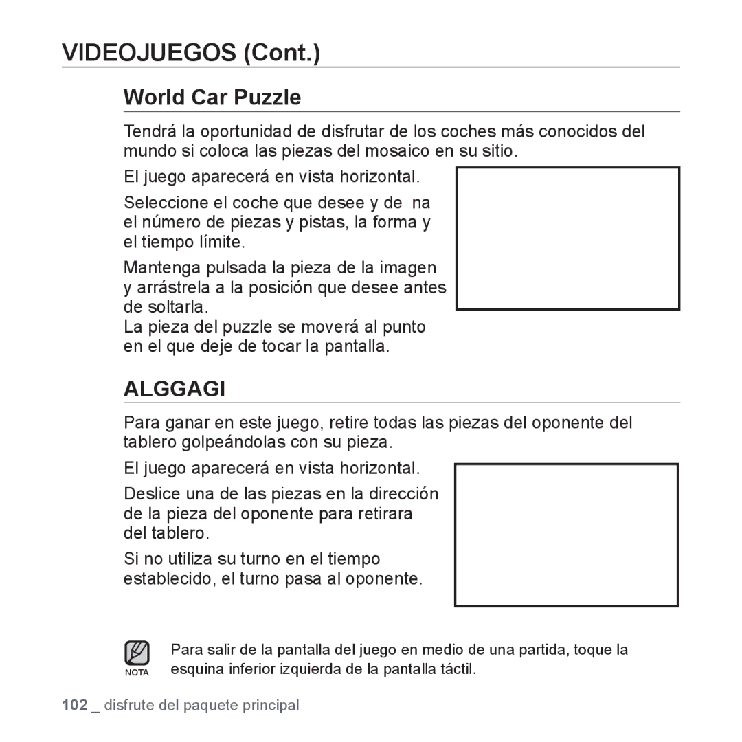 Samsung YP-P2AB/MEA manual Videojuegos, World Car Puzzle 