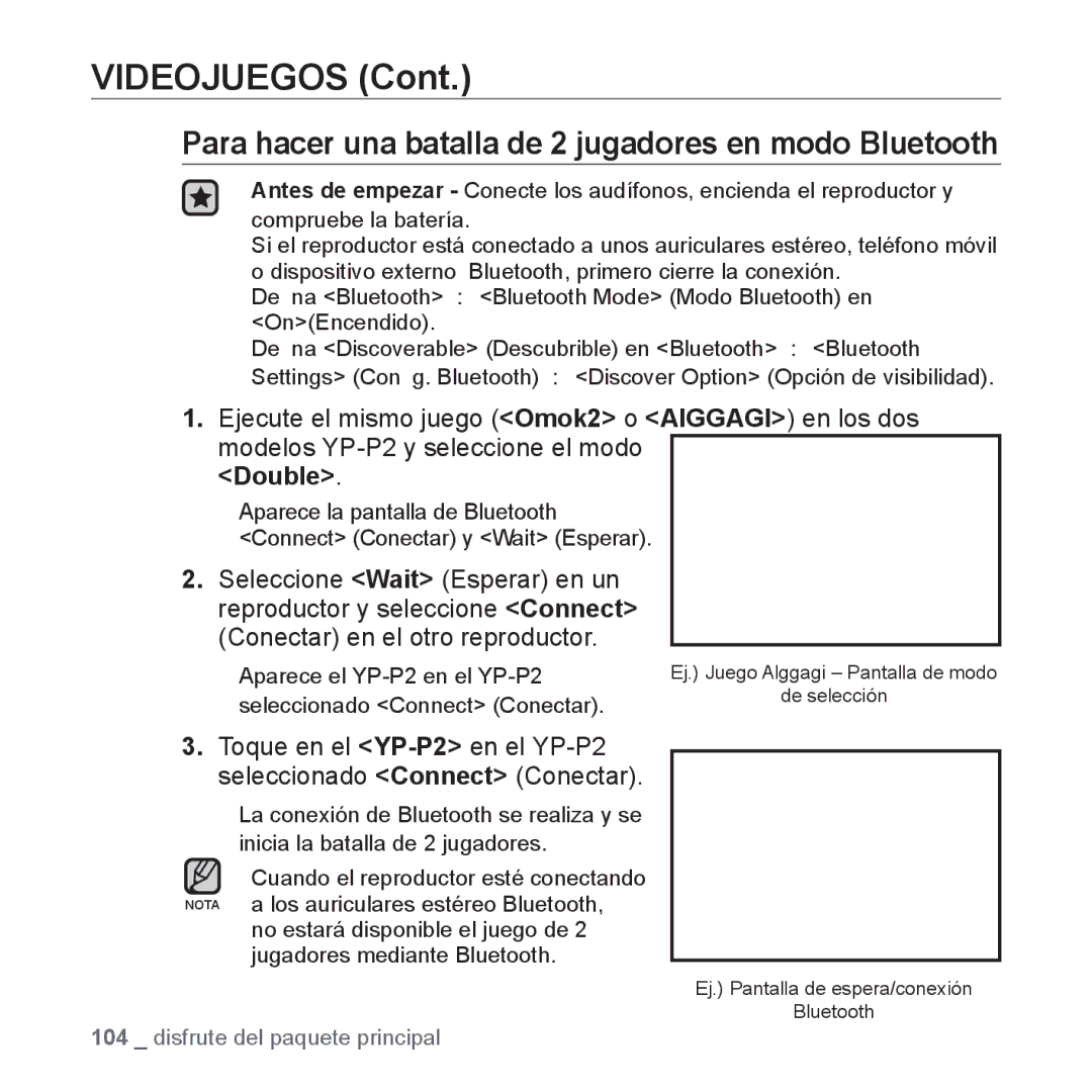 Samsung YP-P2AB/MEA manual Para hacer una batalla de 2 jugadores en modo Bluetooth, Double 