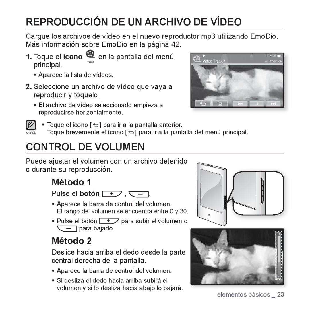 Samsung YP-P2AB/MEA manual Reproducción DE UN Archivo DE Vídeo, Control DE Volumen, Pulse el botón 