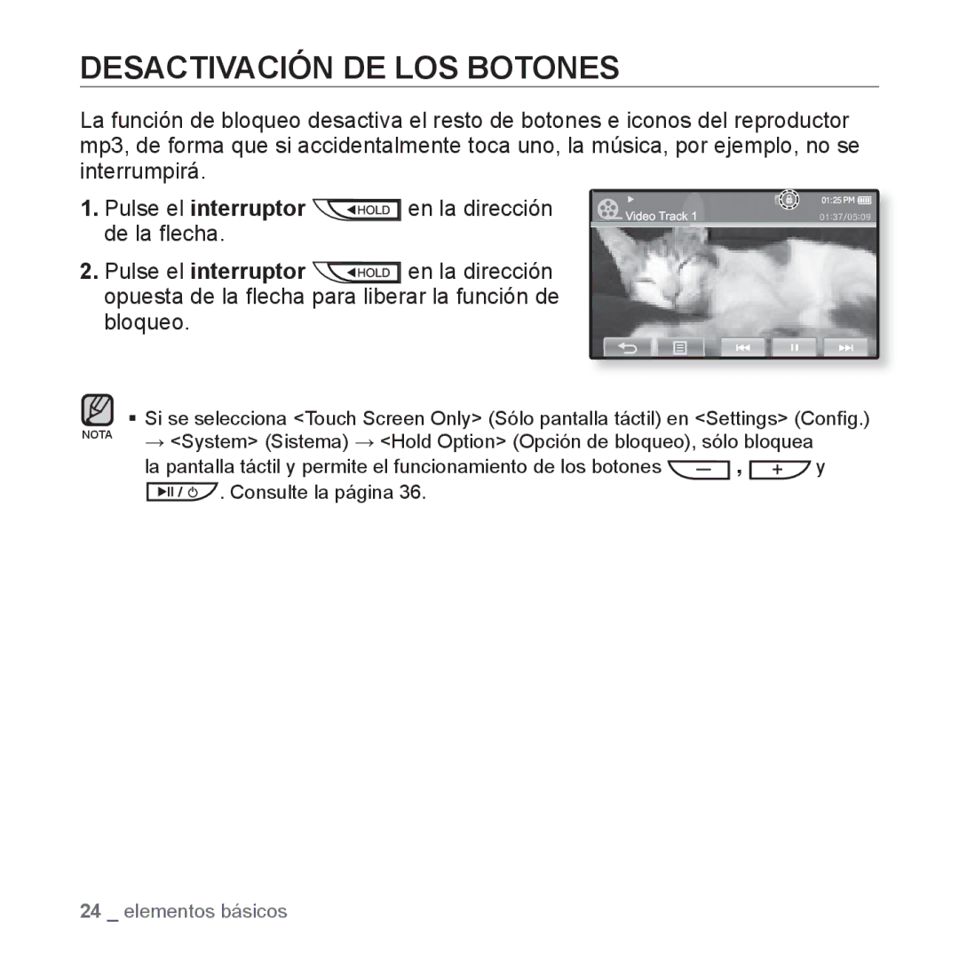 Samsung YP-P2AB/MEA manual Desactivación DE LOS Botones 