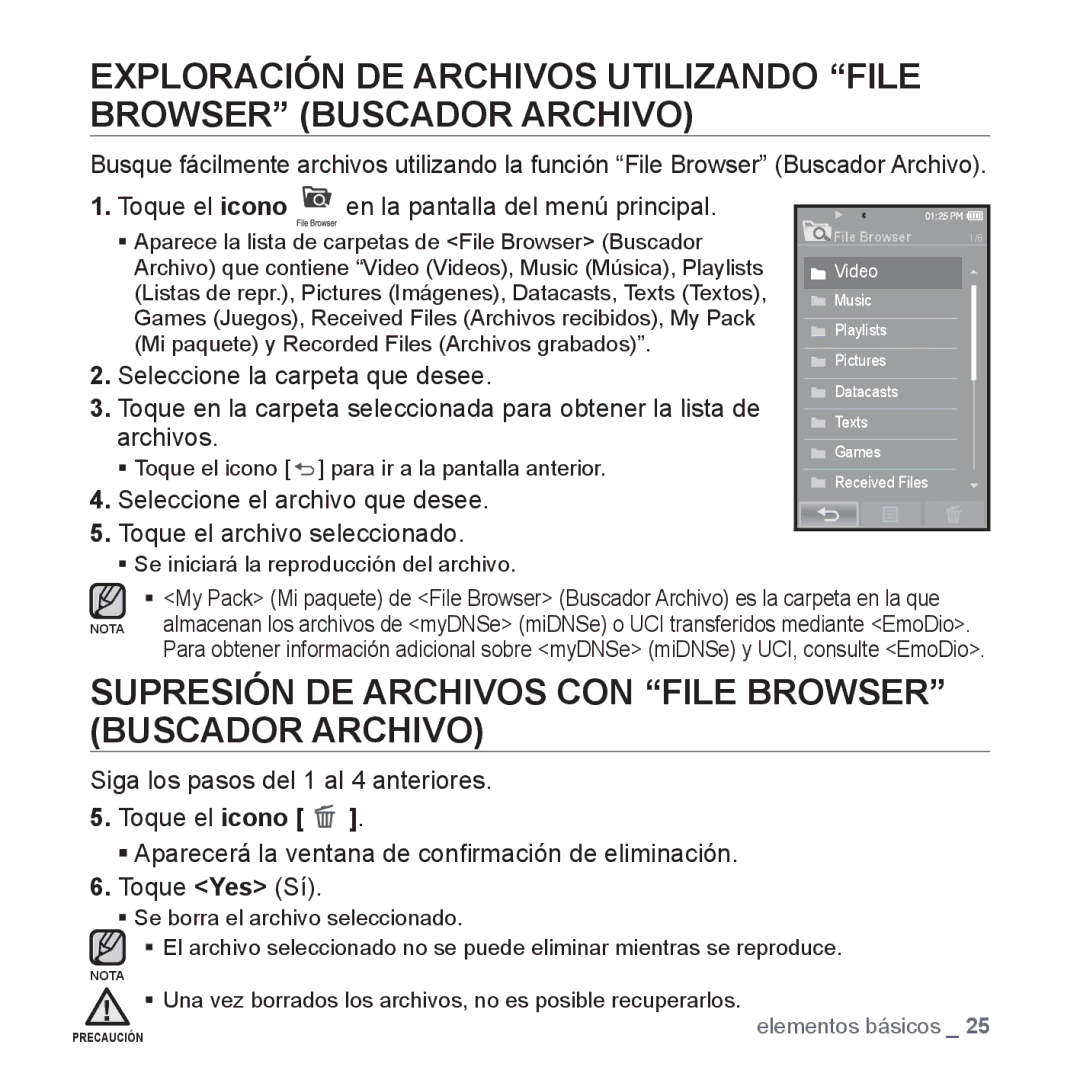 Samsung YP-P2AB/MEA Supresión DE Archivos CON File Browser Buscador Archivo, ƒ Se iniciará la reproducción del archivo 