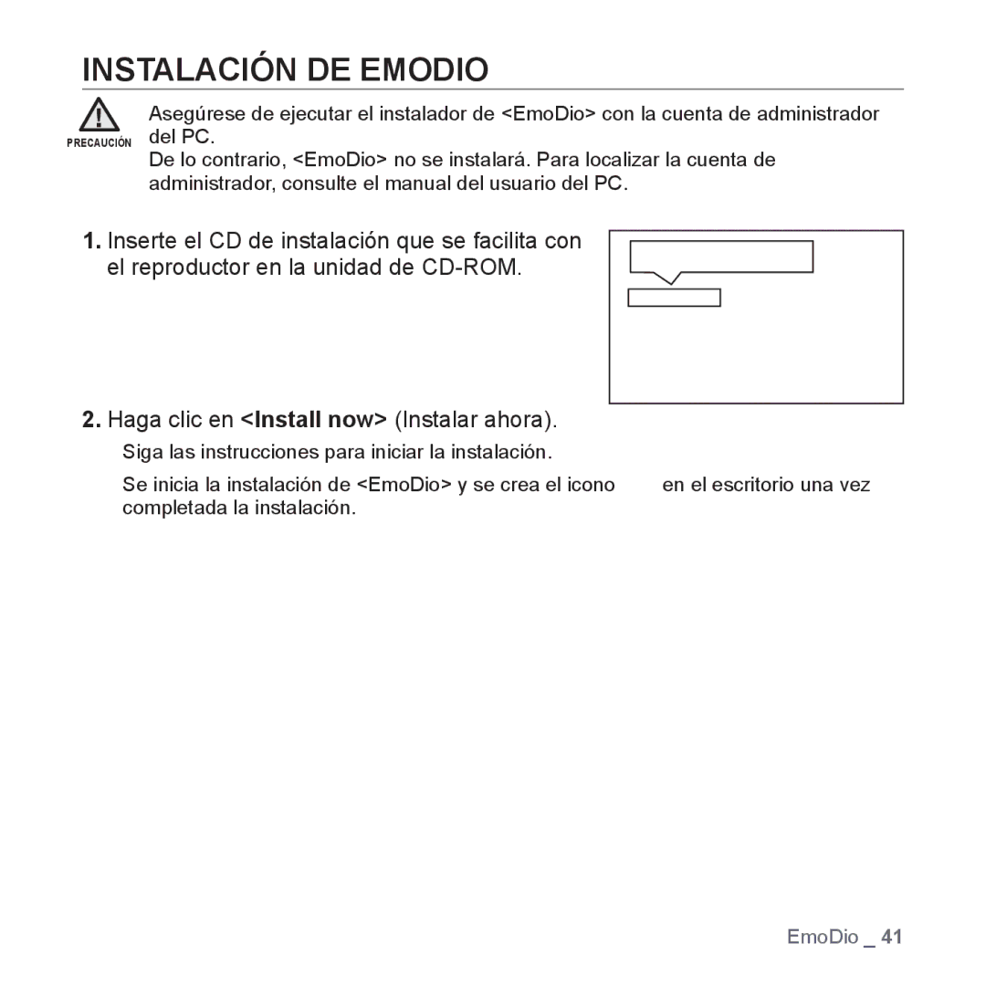 Samsung YP-P2AB/MEA manual Instalación DE Emodio 