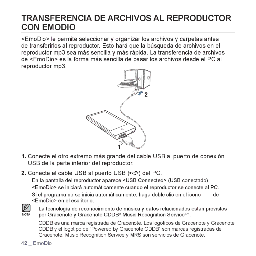 Samsung YP-P2AB/MEA manual Transferencia DE Archivos AL Reproductor CON Emodio 