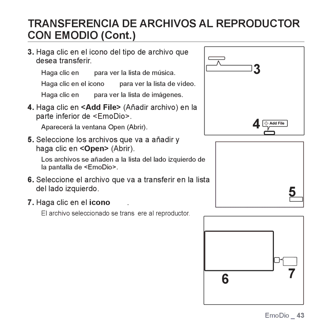 Samsung YP-P2AB/MEA manual Transferencia DE Archivos AL Reproductor CON Emodio 