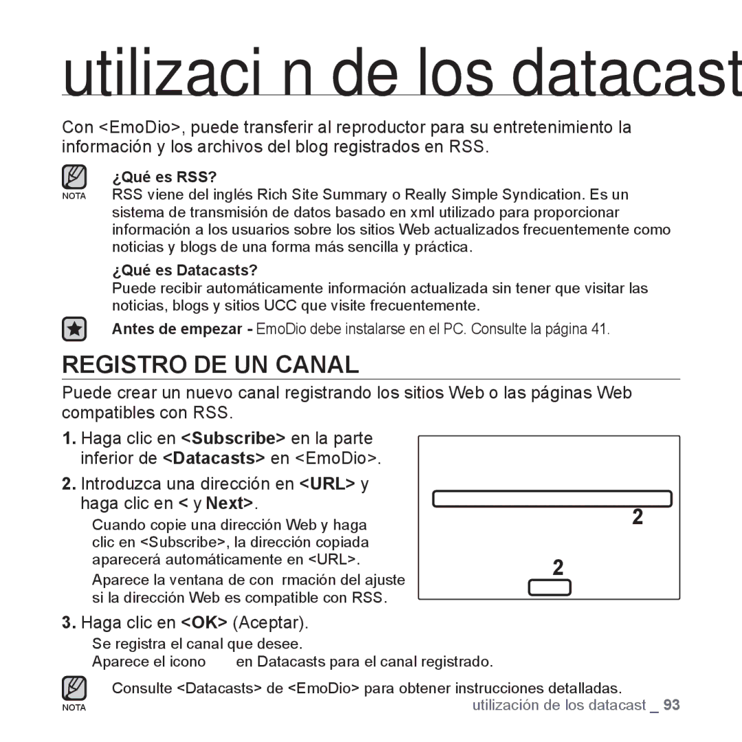 Samsung YP-P2AB/MEA manual Registro DE UN Canal, Haga clic en OK Aceptar 