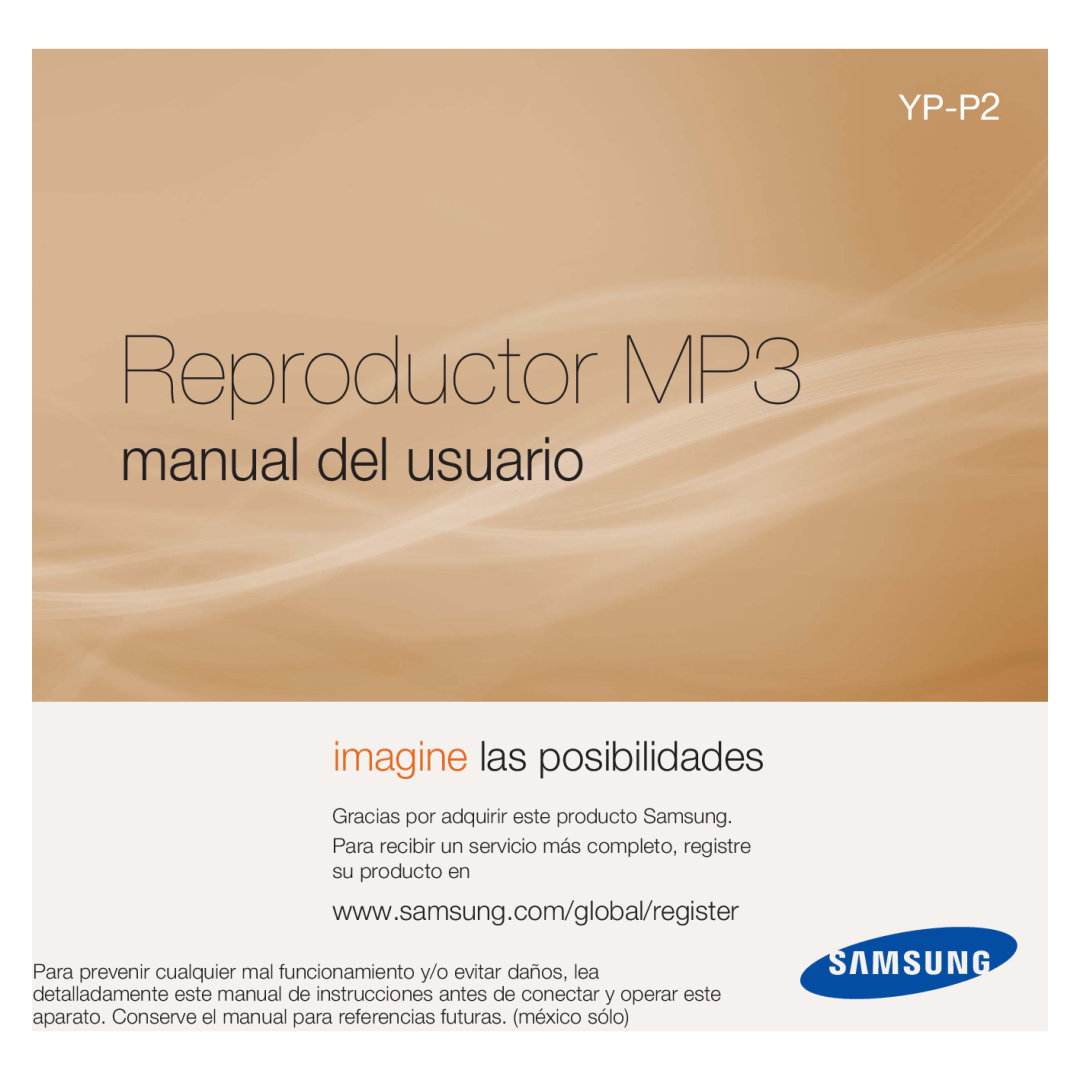 Samsung YP-P2AB/MEA manual Reproductor MP3, manual del usuario, imagine las posibilidades 
