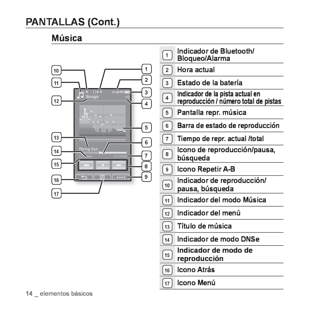 Samsung YP-P2AB/MEA manual PANTALLAS Cont, Música 
