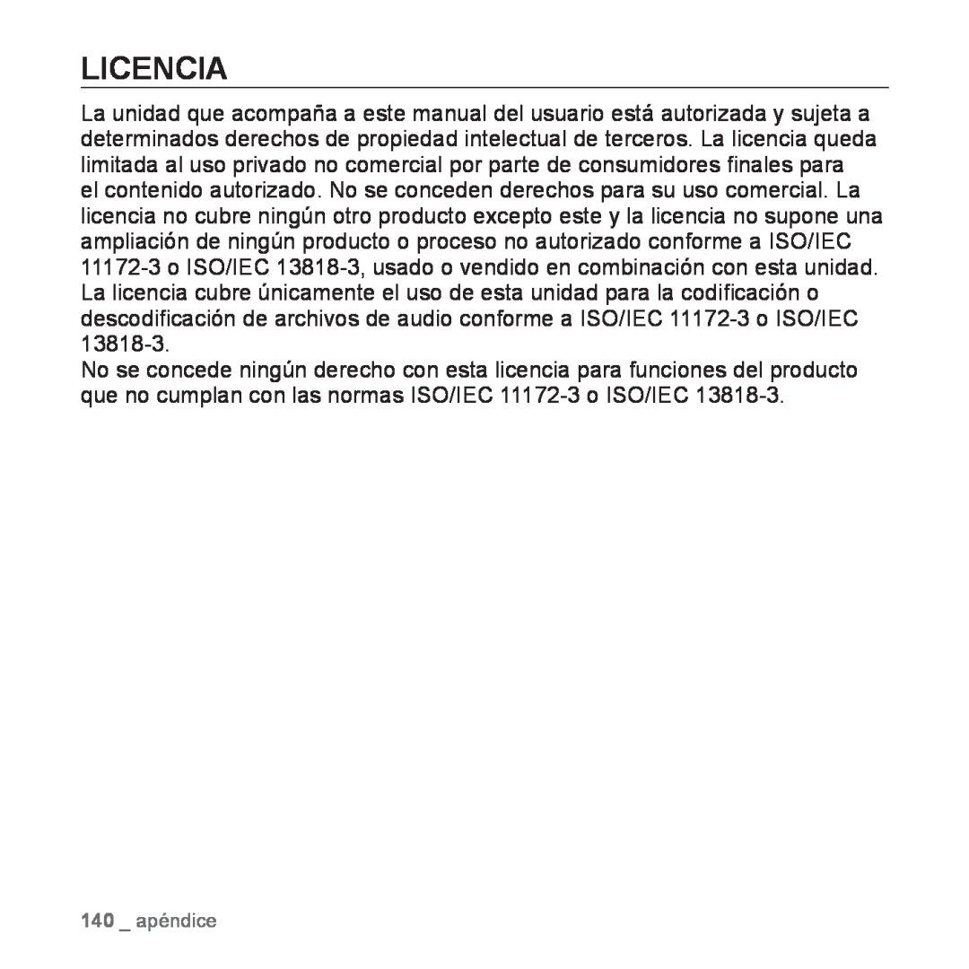 Samsung YP-P2AB/MEA manual Licencia, 140 apéndice 