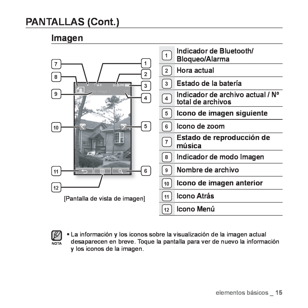 Samsung YP-P2AB/MEA manual Imagen, PANTALLAS Cont, Indicador de archivo actual / Nº, Pantalla de vista de imagen 