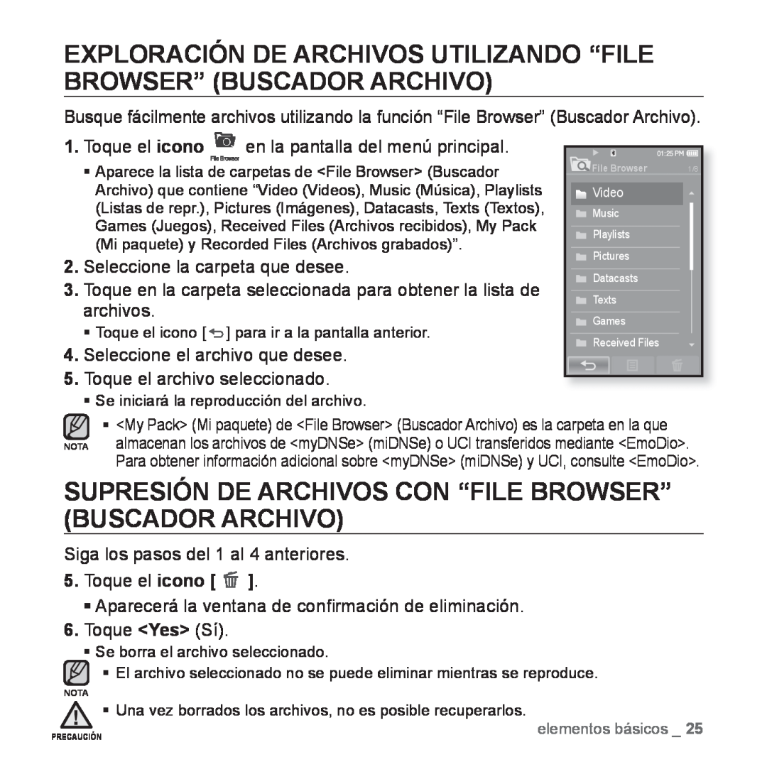 Samsung YP-P2AB/MEA Exploración De Archivos Utilizando “File Browser” Buscador Archivo, Seleccione la carpeta que desee 
