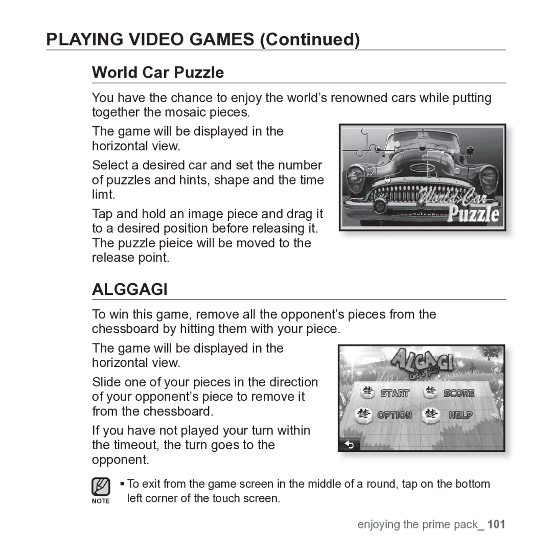 Samsung YP-P2JARY user manual Playing Video Games, World Car Puzzle 