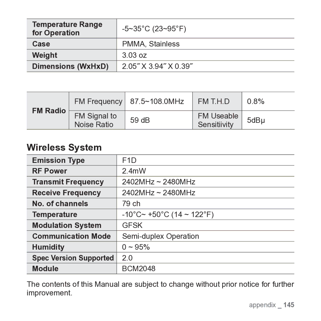 Samsung YP-P2JARY user manual Wireless System 