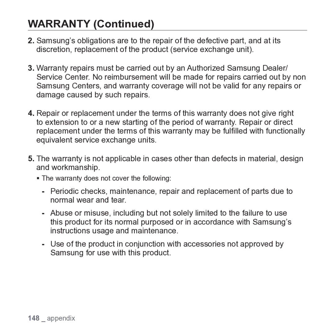 Samsung YP-P2JARY user manual Warranty 