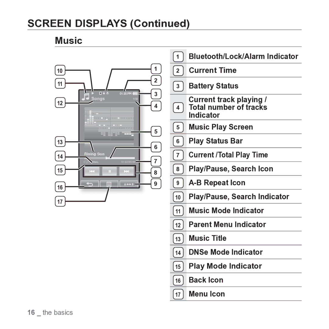 Samsung YP-P2JARY user manual Screen Displays, Music 