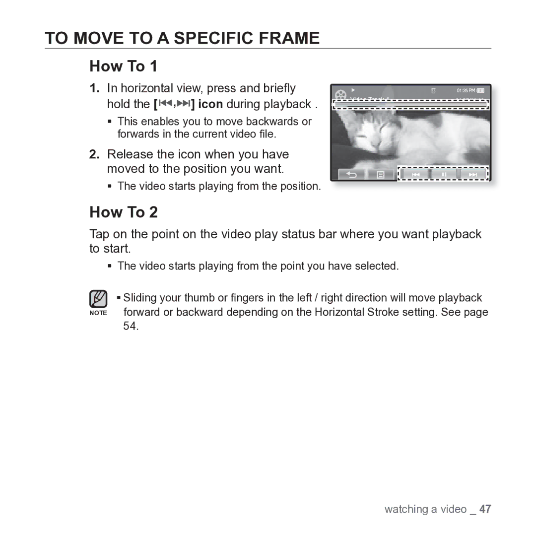 Samsung YP-P2JARY user manual To Move to a Specific Frame, How To 