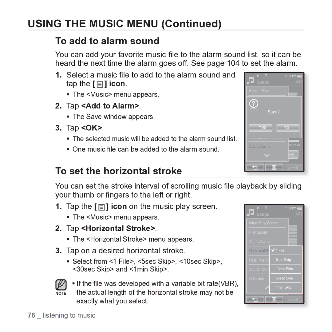 Samsung YP-P2JARY user manual To add to alarm sound, Tap Add to Alarm 