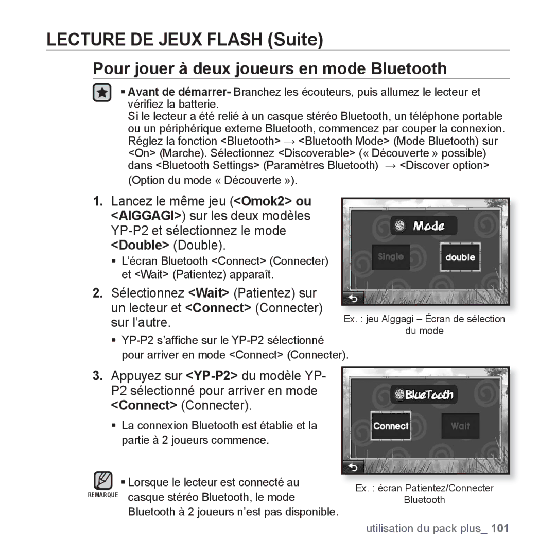 Samsung YP-P2JAB/XEF, YP-P2JCB/XEF Pour jouer à deux joueurs en mode Bluetooth, Sur l’autre, Option du mode « Découverte » 