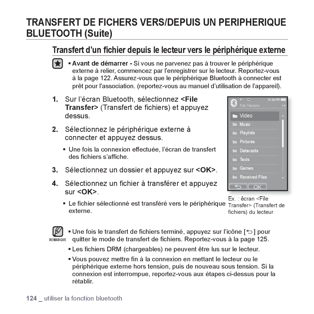 Samsung YP-P2JEB/XEF, YP-P2JCB/XEF, YP-P2JAB/XEF manual Sélectionnez le périphérique externe à, Connecter et appuyez dessus 