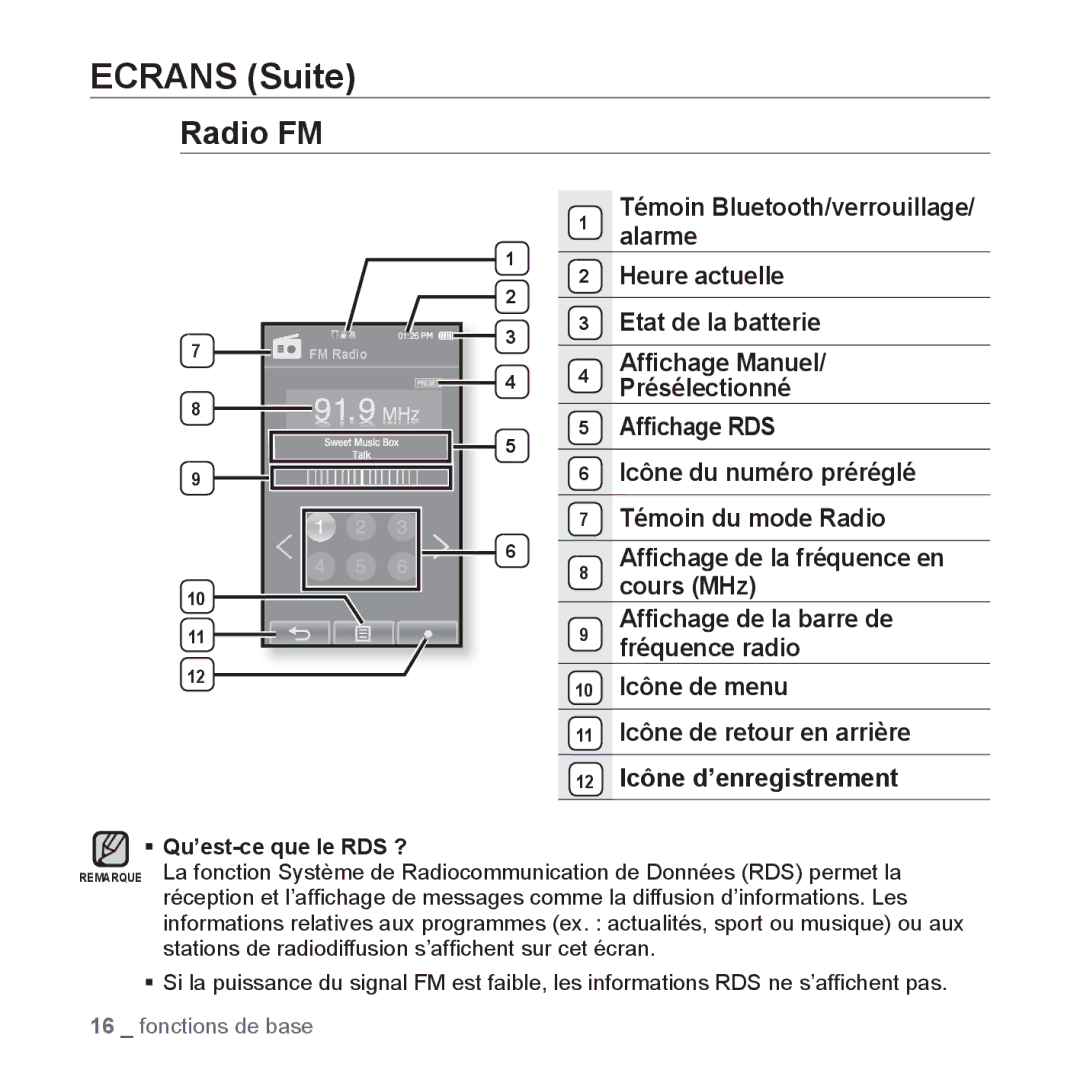 Samsung YP-P2JAB/XEF, YP-P2JCB/XEF, YP-P2JCW/XEF, YP-P2JQB/XEF, YP-P2JEB/XEF manual Radio FM 