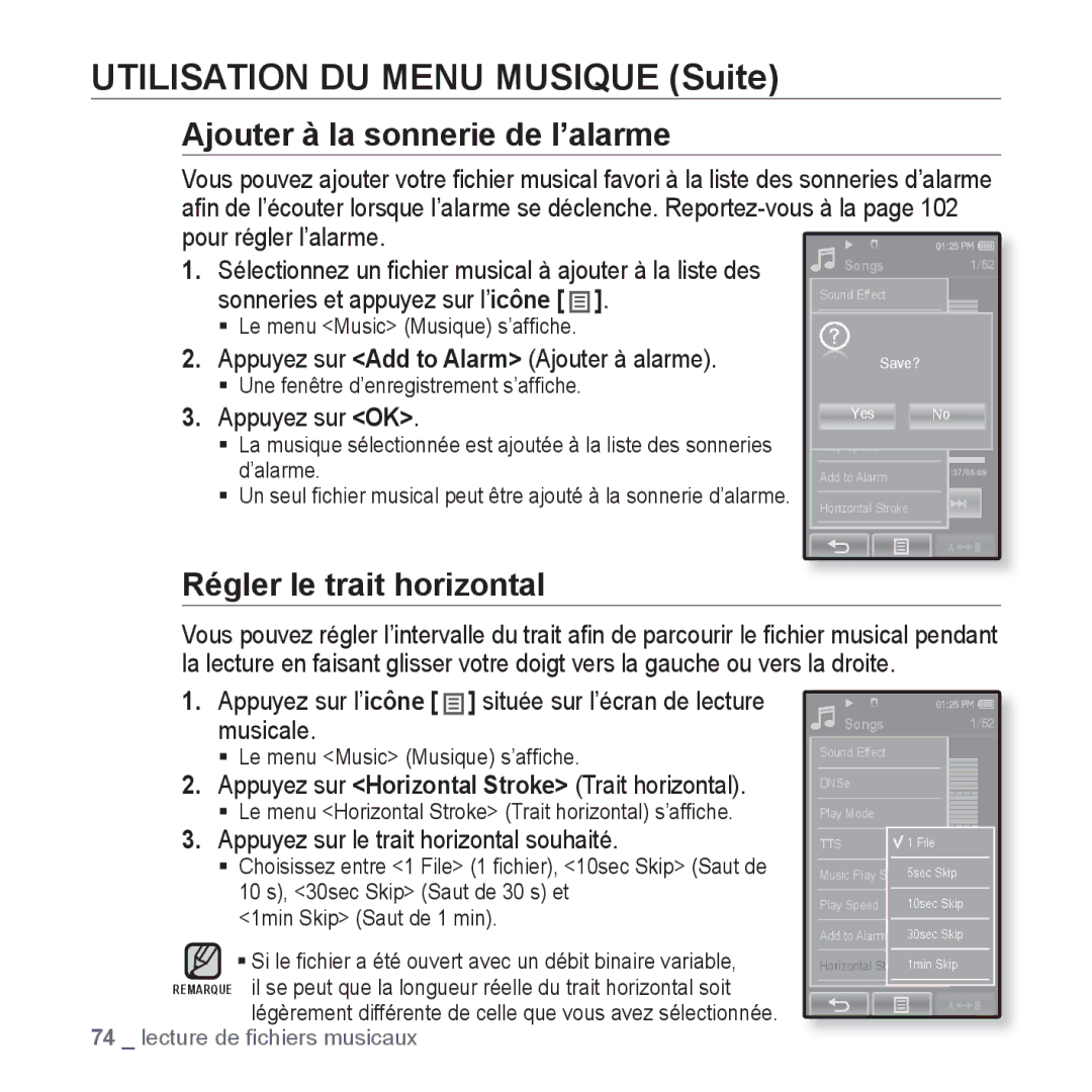 Samsung YP-P2JEB/XEF, YP-P2JCB/XEF manual Ajouter à la sonnerie de l’alarme, Appuyez sur Add to Alarm Ajouter à alarme 