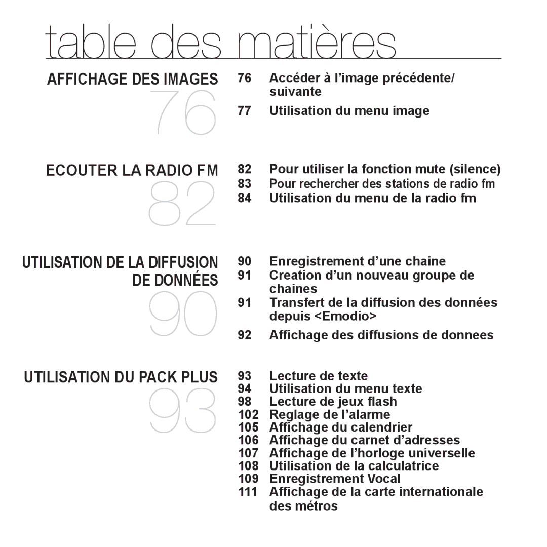 Samsung YP-P2JQB/XEF, YP-P2JCB/XEF manual Lecture de texte, Utilisation du menu texte, Lecture de jeux ﬂash, Des métros 