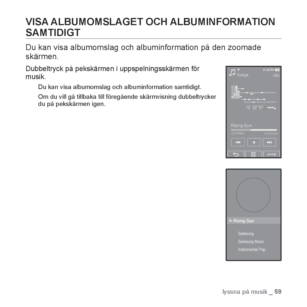 Samsung YP-P2JAB/XEE, YP-P2JEB/XEE, YP-P2JAW/XEE, YP-P2JCB/XEE manual Visa Albumomslaget OCH Albuminformation Samtidigt 