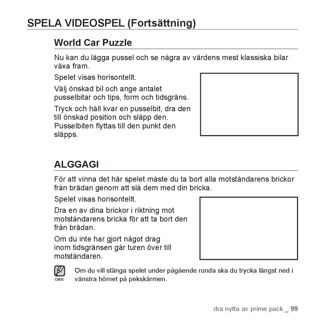 Samsung YP-P2JAB/XEE, YP-P2JEB/XEE, YP-P2JAW/XEE, YP-P2JCB/XEE, YP-P2JCW/XEE Spela Videospel Fortsättning, World Car Puzzle 