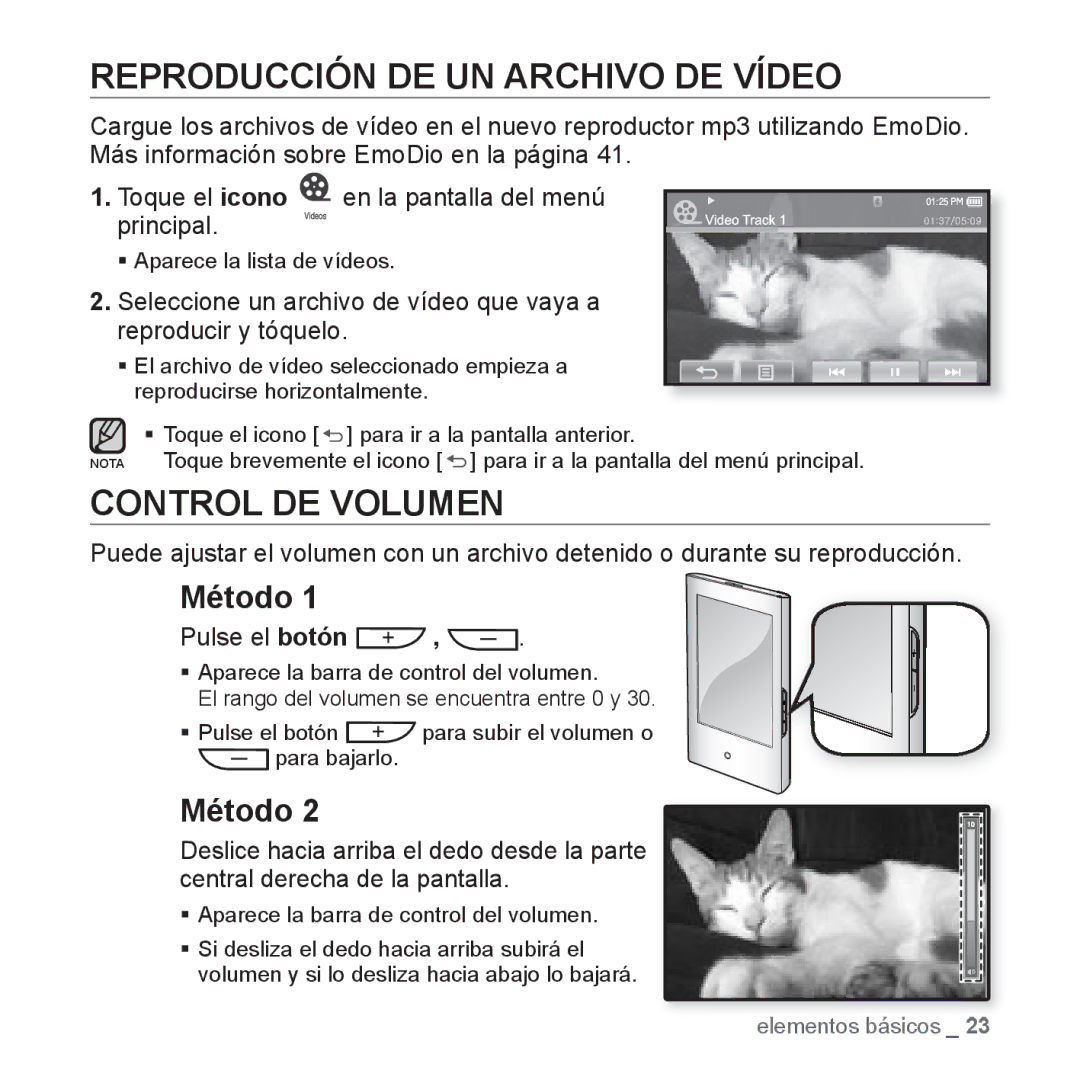 Samsung YP-P2JEB/XET, YP-P2JQB/XET, YP-P2JAB/XET Reproducción DE UN Archivo DE Vídeo, Control DE Volumen, Pulse el botón 