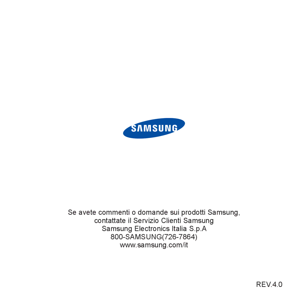 Samsung YP-P2JCB/XET, YP-P2JQB/XET, YP-P2JAB/XET, YP-P2JAW/XET manual Se avete commenti o domande sui prodotti Samsung REV.4.0 