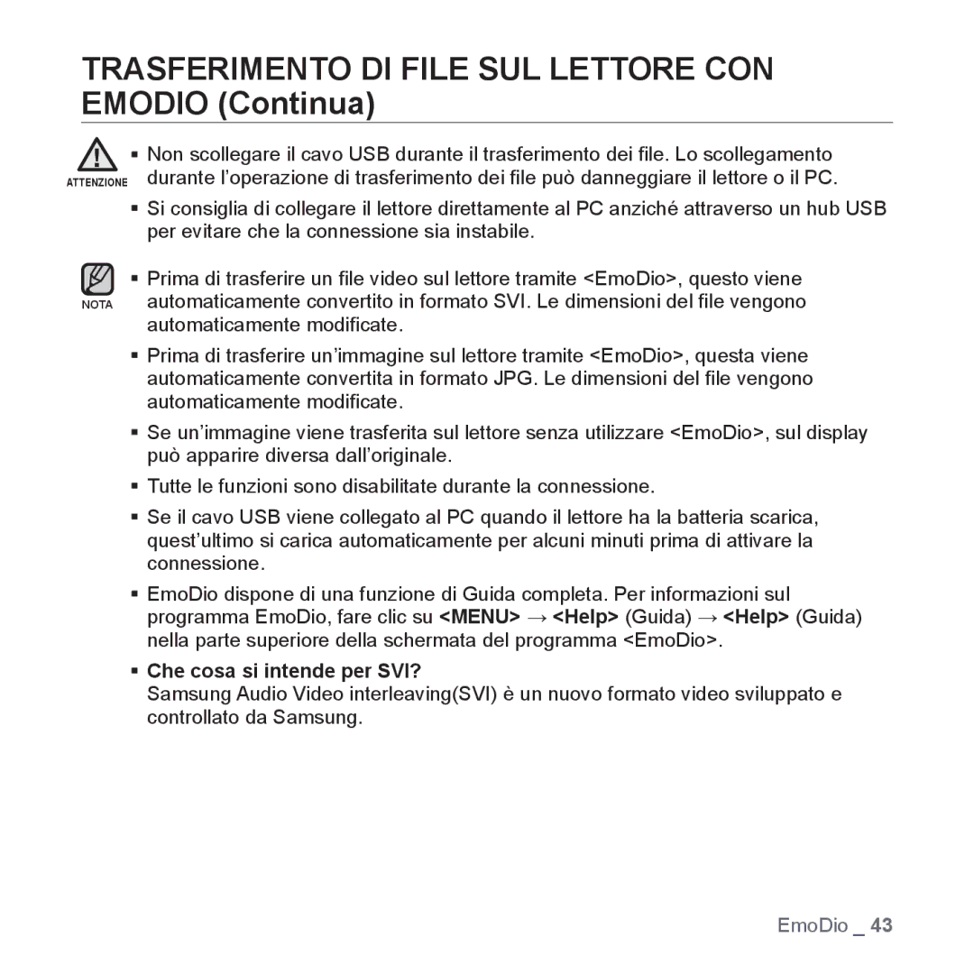 Samsung YP-P2JCB/XET, YP-P2JQB/XET, YP-P2JAB/XET, YP-P2JAW/XET manual ƒ Che cosa si intende per SVI? 