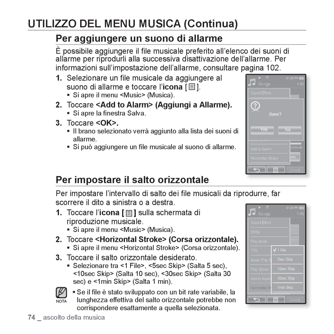 Samsung YP-P2JAW/XET, YP-P2JQB/XET manual Per aggiungere un suono di allarme, Toccare Add to Alarm Aggiungi a Allarme 