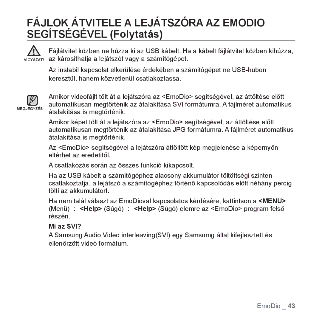 Samsung YP-P2JAW/XEO, YP-P2JQB/XET, YP-P2JAB/XET, YP-P2JAW/XET, YP-P2JQW/XEO, YP-P2JCB/XEO, YP-P2JAB/XEO manual ƒ Mi az SVI? 