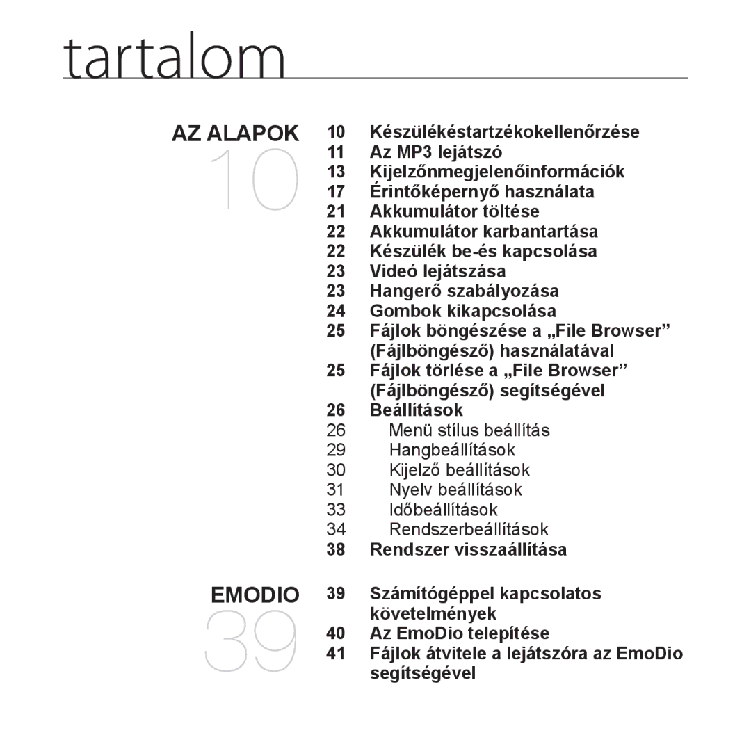 Samsung YP-P2JCW/XET manual 26 Beállítások, Rendszer visszaállítása, Számítógéppel kapcsolatos, Követelmények, Segítségével 